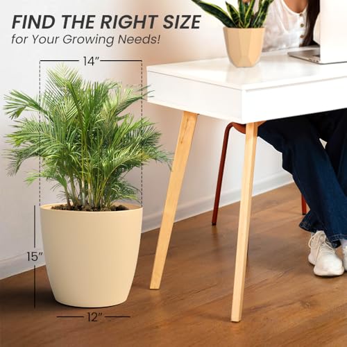 Image of YUCCABE ITALIA SHERA Stella 14 Inch Plastic Plant Pot for Home Decor Indoor Plant Pots for Living Room Plastic Flower Pot for Garden (Beige, 14 INCH - 6 Pcs)