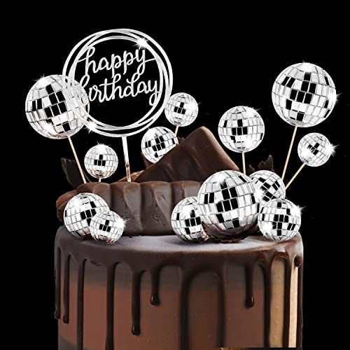 21pcs Disco Ball Cake Topper Happy Birthday Cake Toppers 1970s Disco Ball Cake Decorations Cupcake Picks for Disco Themed 70s Party Supplies