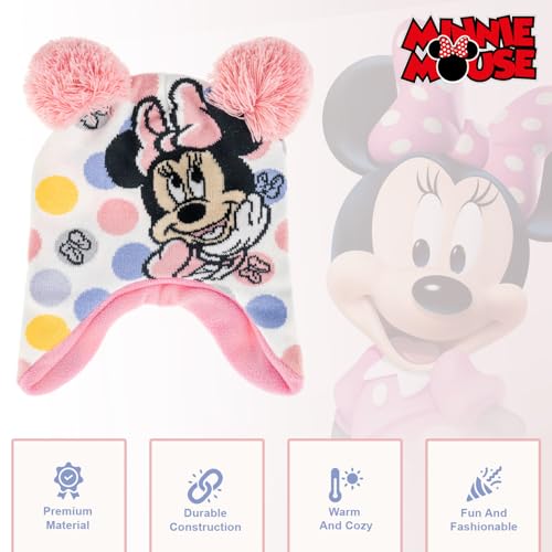 Disney Minnie Mouse Kid’s Winter Hat and Snow Gloves for Girls and Toddlers, 2 Pc. Set, Warm Fleece Lined Beanie with Bow3