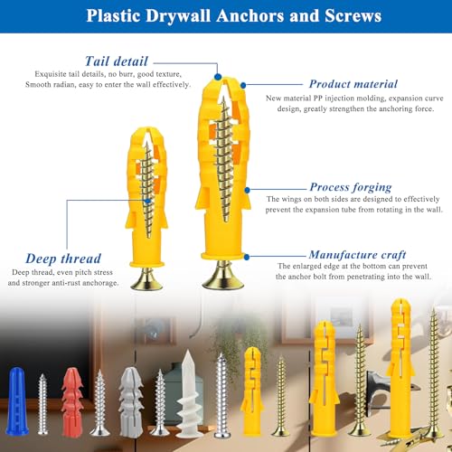 Image of 501PCS Drywall Anchors and Toggle Bolts with Screws Kit, 250PCS Dry Wall Anchors and 250PCS Expansion Screws (2026 Upgraded),11 Sizes Sheetrock Anchors Screws Kit for Wall Art Decor