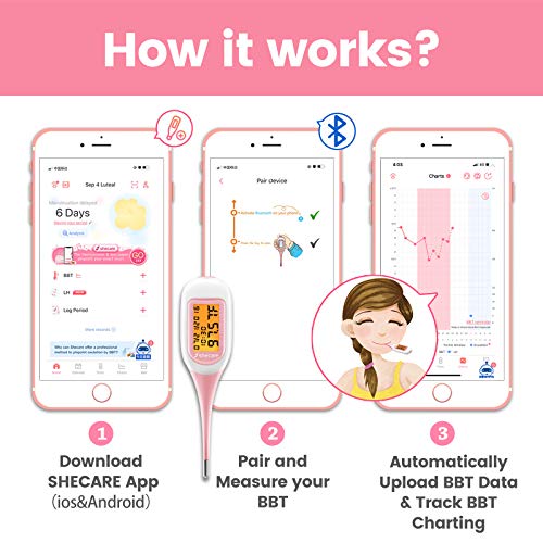 Shecare Smart Basal Thermometer For Ovulation Tracking, Digital Oral Body Temperature Thermometer For Fertility With Backlit, Bbt Thermometer With Shecare App(Ios&Android) For Natural Family Planning #TOP4