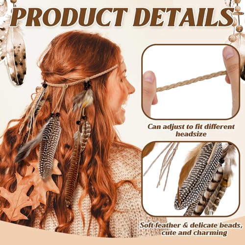 Xunyee BE-XUNYEE-604 4 Pack Halloween Feather Hair Clips Boho Feather Headband Hippie Hair Extensions thumb #2