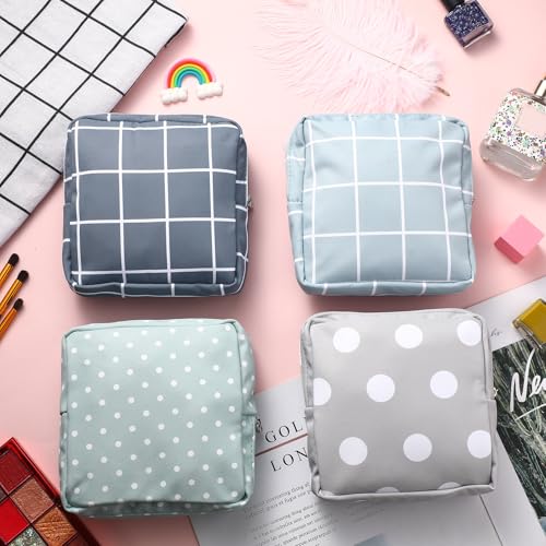 Frienda 4 Pieces Sanitary Napkin Storage Bag Menstrual Pad Nursing Pad Holder Portable Menstrual Period Sanitary Pouch Zipper Tampons Collect Bags for Teen Girls Women Ladies(Basic Style)4