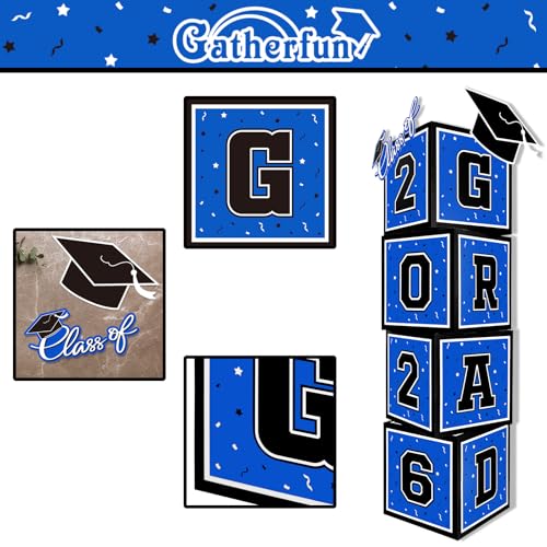 Graduation Decorations 2026 Set - So Proud of You - Class of 2026 Balloon Boxes for Memorable Grad Party Supplies, Indoor/Outdoor Congrats Grad Home Door Décor Essentials（blue and black） by Gatherfun - Used condition - Image 6