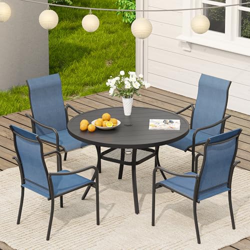 Image of VICLLAX 40.6 inch Round Patio Table, Outdoor Dining Table for 4 with Umbrella Hole for Garden Lawn Deck Backyard, Black