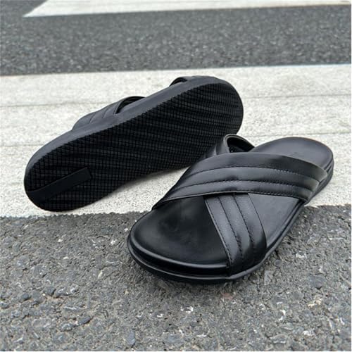 Men's Leather Slide On Sandal Open Toe Soft Slippers Casual Beach Shoes4