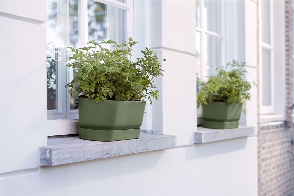 Elho Greenville Long 50cm Jardinière - Leaf Green | L 19.8 x W 49 x H 17.9 cm | Soucoupe Intégrée | Convient à une Utilisation Extérieure | Plastique 100% recyclé