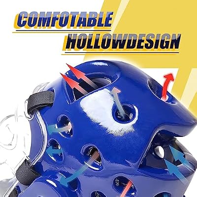 Kids Adults Karate Headgear, with Removable PC Face Shield Eva High-Density Foam Taekwondo Helmet Multiple Vents for Sparring Grappling Muay Thai Kickboxing MMA Karate Taekwondo Training