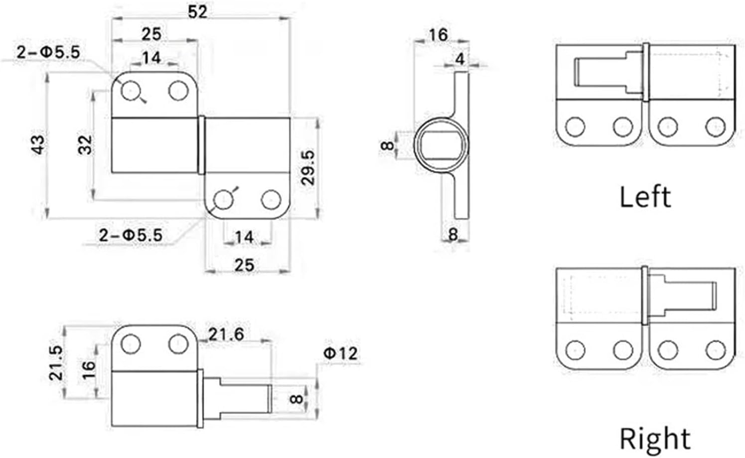 Adjustable Two-Way Hinge Zinc Alloy Friction Hinge Detachable Damping Shaft Positioning Hinges 1Pcs(Left)