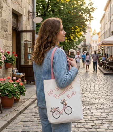 Image of Canvas Tote Bag with Zipper for Women| Inside Pocket | Cotton College Shoulder Bag | Stylish Travel Sling & Handbag for Daily Use | Cotton Canvas Fabric