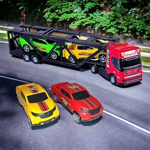 Kit Infantil Mini Cegonheiro 4 Pickups Helicóptero e Viatura Bombeiro