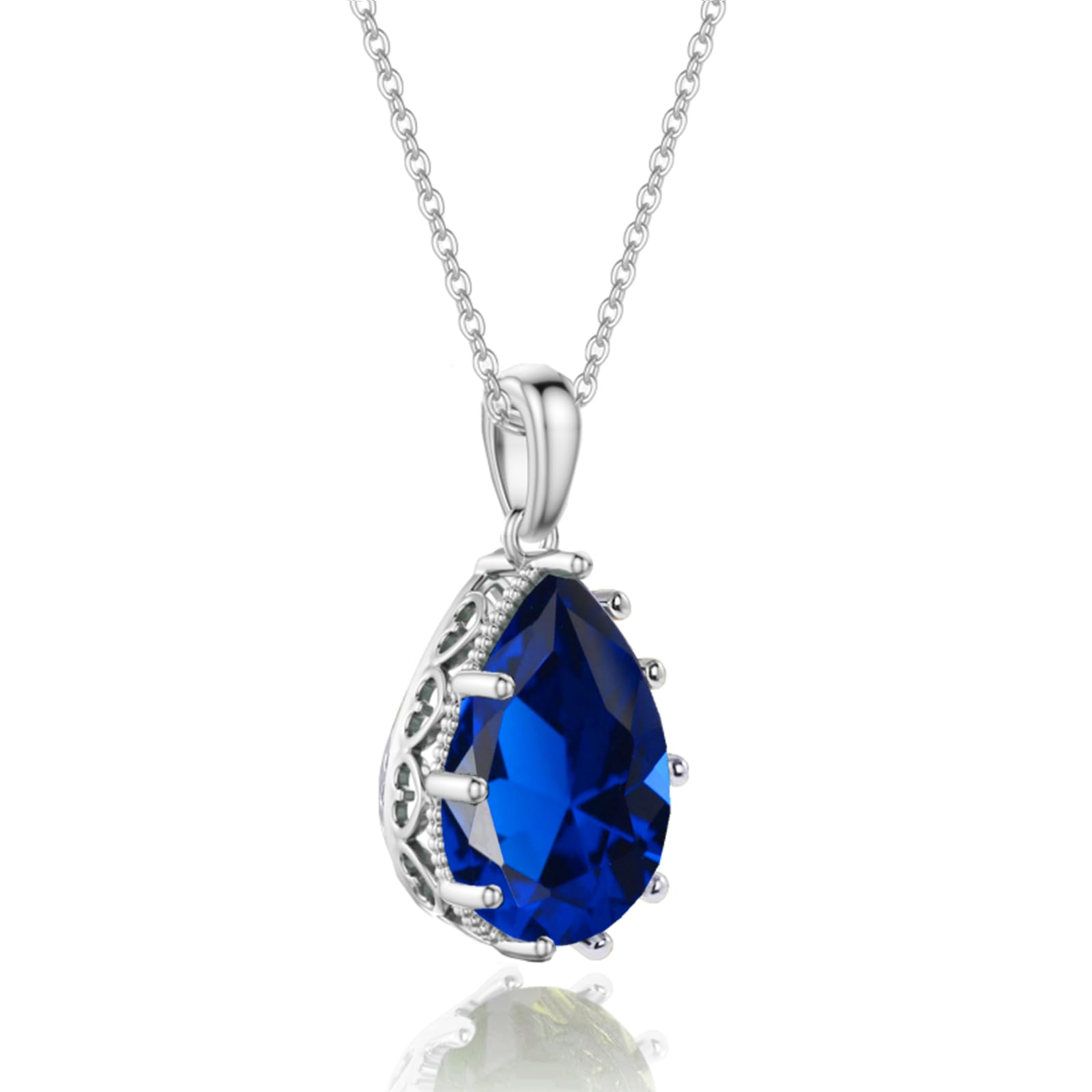 Zircone Collana Pendente | Lacrima ovale pera pietra preziosa ciondolo Collana di Cristallo Rubino Zaffiro Smeraldo Argento Gioielli Set Regalo per Moglie Mamma Figlia Fidanzata