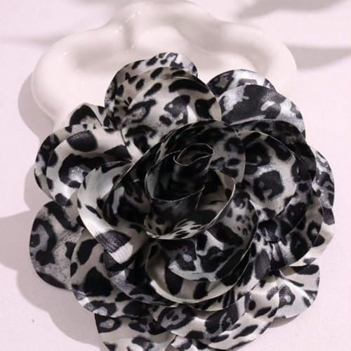 Image of Satin Fabric Rose Flower Brooches Dainty Leopard print Dyed Large Brooches Pins for Women Elegant Rose Flower Brooches Wedding Party Dance Dress Suit Ceremony Clothes Accessories Jewelry 7.5in