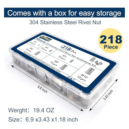 Vifmy RN-002 Metric 304 Stainless Steel Rivet Nut Assortment Kit(218 Pcs),M3 M4 M5 M6 M8 M10 Flat Head Rivnut Set,Rivnut Threaded Insert Nut thumb #7
