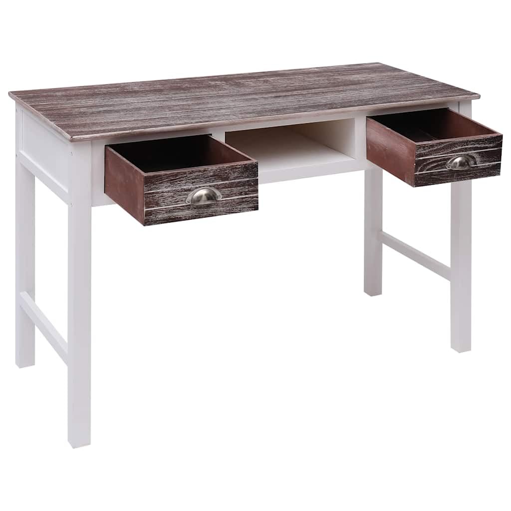 Biurko 110x45x76 cm drewno brązowy z 2 szufladami i otwartą półką