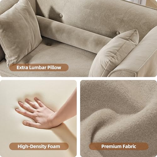 Image of Claiks 62 inch Chaise Lounge Chair Indoor, Oversized Upholstered Boneless Sofa Bed, Deep Seat Sleeper Couch with Pillows, Ottoman and Armrest, Cloud Sofas Reading Chair for Living Room, Khaki