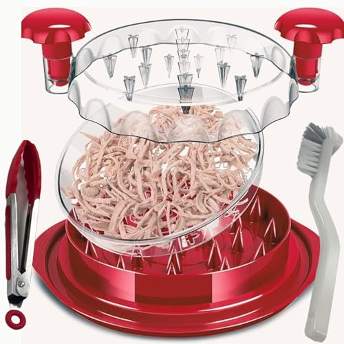 Large Chicken Shredder Tool Twist Action- Visible Chicken Breast Meat Shredding, Ergonomic Anti-slip Handle, Removable Tray, Includes Cleaning Brush & Tongs, Dishwasher Safe Tools For Kitchen Use