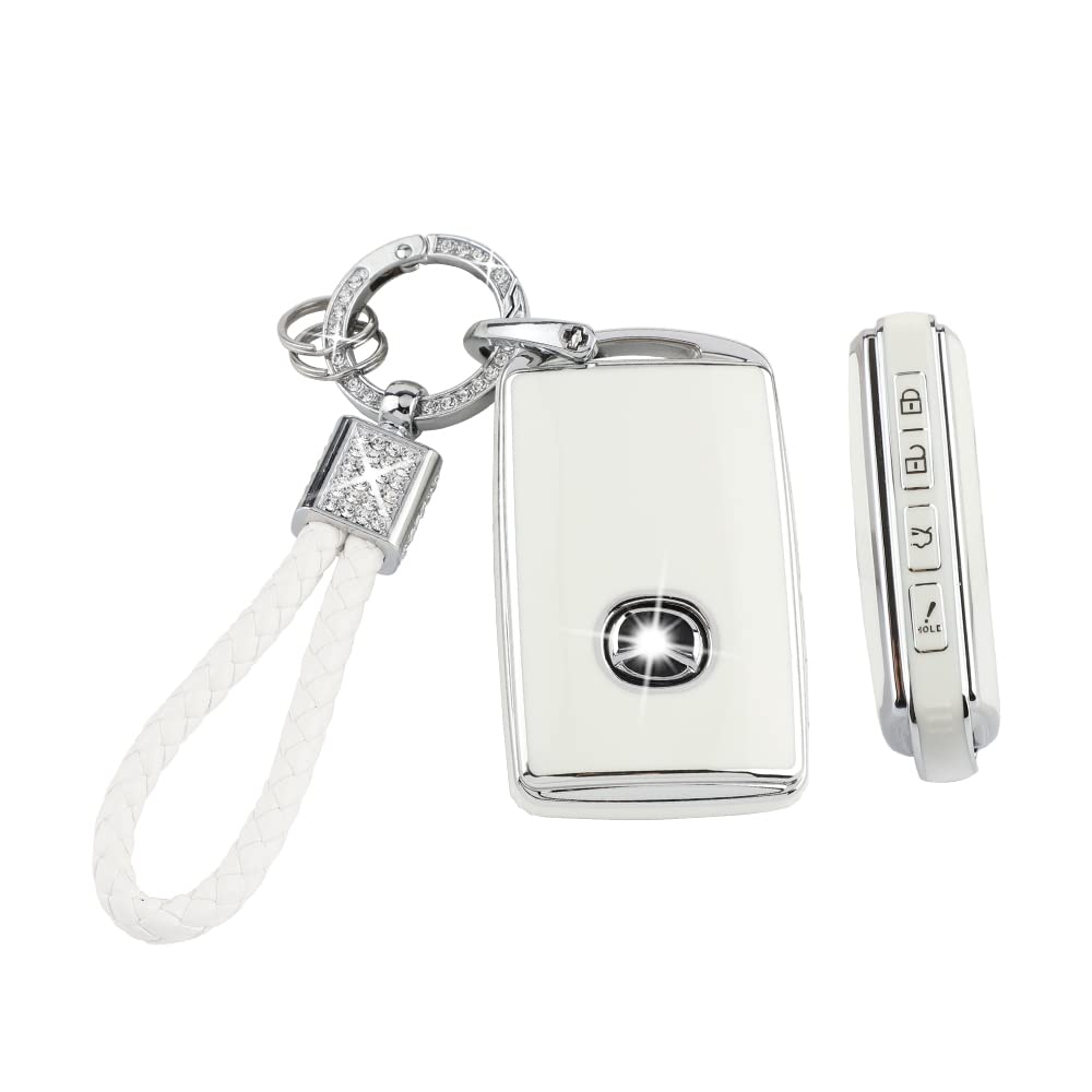 Car Key Case for Mazda 3 6 CX9 CX5 CX30 MX5 CX50 Accessories TPU Keys Fob Cover Shell Cute Bling Keychain Landyard Full Protection 4 Buttons Girly Women White Silver