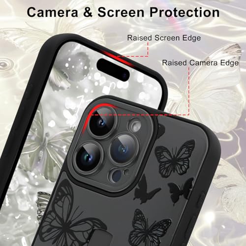 Image of for iPhone 16 Pro Case with Finger Strap Holder, Cute Cool Butterfly Print Pattern Design for Women Men, Shockproof Anti Scratch Hand Kickstand Protective Cover, Gray