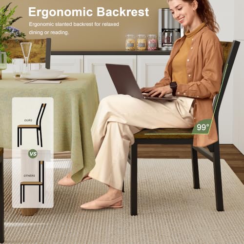Image of Feonase Dining Chairs Set of 6, Modern Kitchen Chairs with Ergonomic Backrest, MDF Board and Metal Legs, Dinner Chairs for Dining Room, Kitchen and Living Room, Rustic Brown