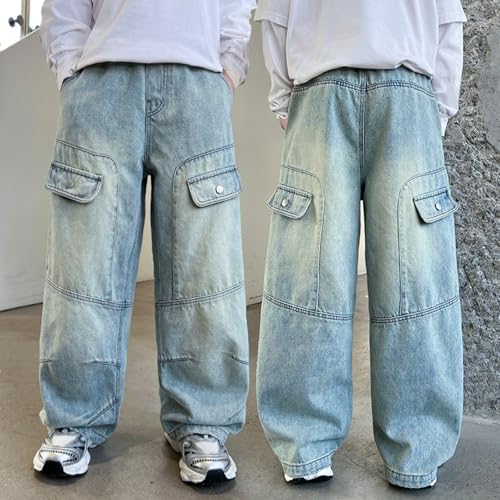 Loose Cargo Jeans for Kids Boys Wide Leg Straight Vintage Summer Casual Denim Pants Youth Boys Cool Relaxed Trousers4