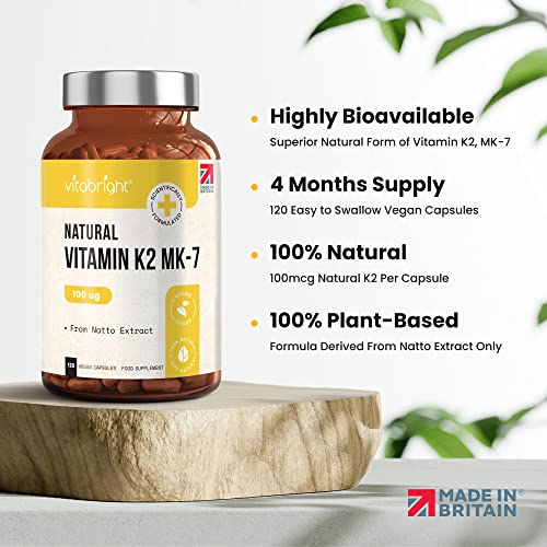 VitaBright Vitamin K2 MK7 100mcg | 120 Capsules | Vegan from Natto - NO SOYA | High Strength K2 Vitamin Supplements | VIT K MK7 for Bones & Blood Health | K2MK7 Vitamins | Made in Britain - Image 6