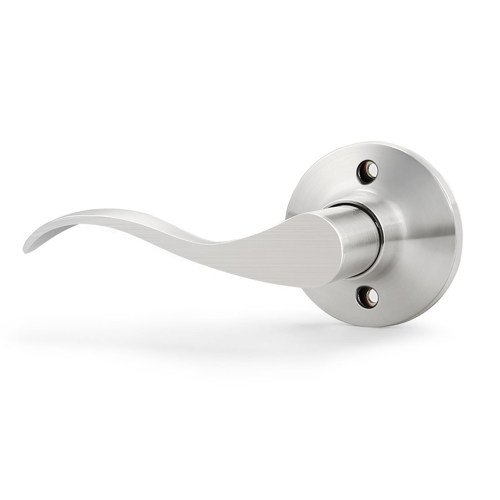 GOBEKOR 1 Pack Dummy Door Lever Interior Dummy Door Handle Satin Nickel Left-Handed Lever Non-Turning Lock Wave Dummy Handle for French Door Closet Door Pull