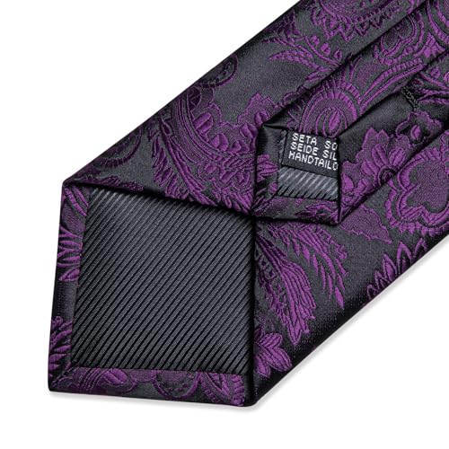 Image of DiBanGu Silk Floral Ties for Men Woven Paisley Necktie and Tie Clip Handkerchief Cufflinks Set for Party Wedding