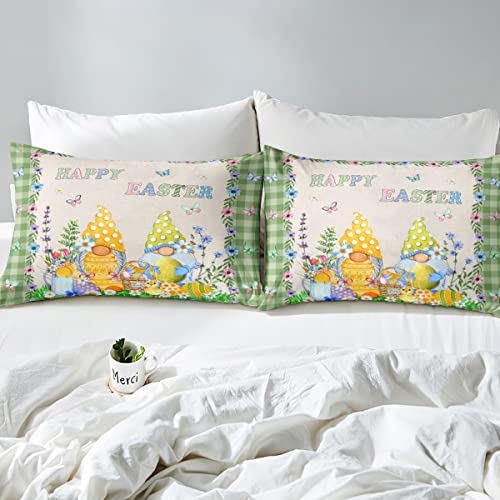 Easter Gnome Easter Decorations,Rainbow Easter Eggs Fitted Sheet Watercolor Butterfly Bedding Sets Green Buffalo Plaid Lattice Bed Sheets Queen,Scandinavian Dwarf Flowers Kawaii Room Decor #TOP3