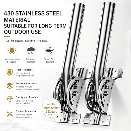 Image of Universal Heavy Duty 430 Stainless Steel Antenna Mount Pole - 1.38 inch Dia x 14.6 inch L Mast for Wireless Bridges, Outdoor Antennas, Starlink, Weather Stations & WiFi Extenders, Silver (2-Pack)