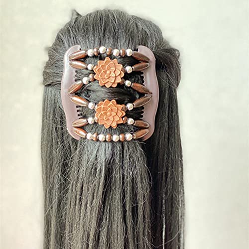 Lovef Women Magic Hair Combs Wood Beaded Stretch Double Side Combs Clips Bun Maker Hair Accessories (Coffee) #TOP3