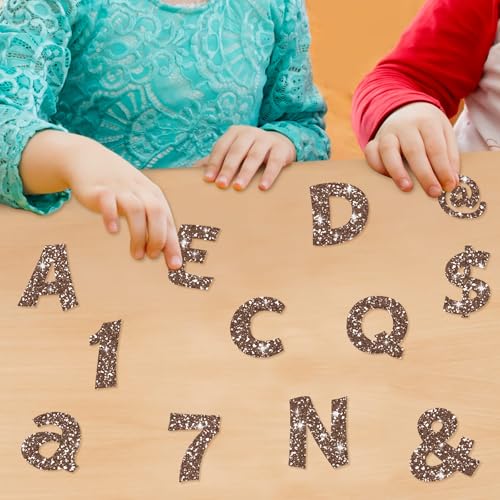 Image of Colarr 216 Pcs Glitter Bulletin Board Letters for Classroom Number Alphabet Punctuation Symbol Cutout 4'' Die-Cut Poster Letter with Adhesive Dot School Party Holiday Decor Display(Brown)