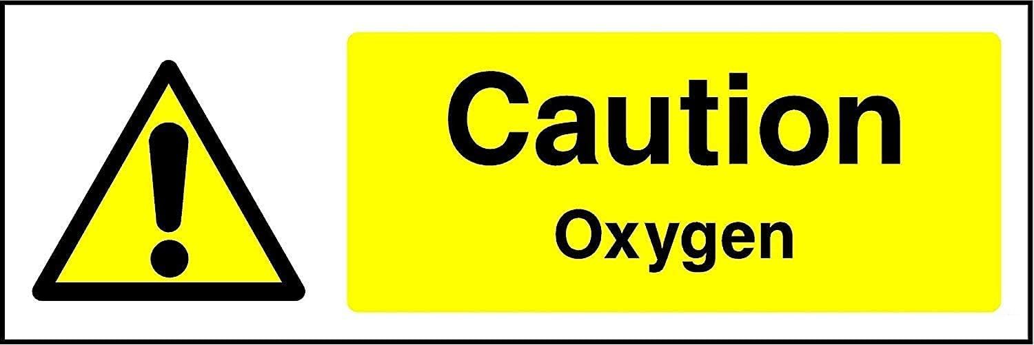 Caution Oxygen safety sign - Self adhesive sticker 150mm x 50mm Case (Pack of 10)