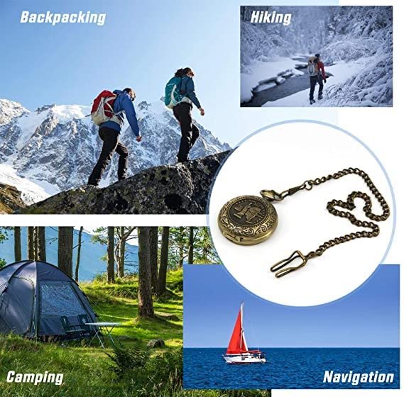 Boussole de randonnée vintage en laiton doré - Camping et Bivouac