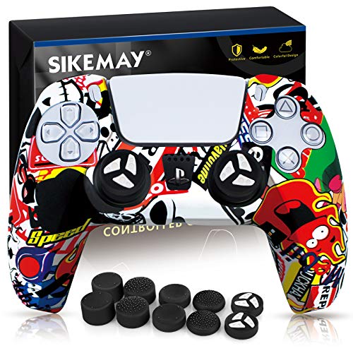 SIKEMAY Silicone Printing Cover Skin for PS5 Dualsense Controller Grip, Protective Case for Playstation 5 Accessories with 10 Thumb Grip Caps(Passion Graffiti)