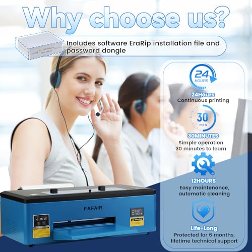 Image of FAFAIR A3 L1800 DTF Printer, High-Speed DTF Printer Bundles with White Ink Mixing System & Auto Clean, DTF Transfer Machine with 1 x Roll of Film, 5 x 250ml Ink and Powder (L1800+Software)