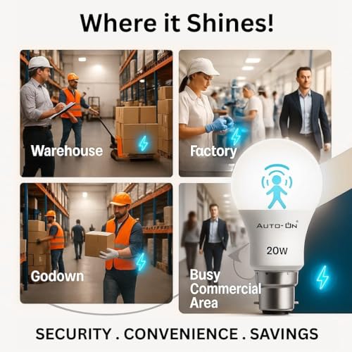 Image of Auto-ON Motion Sensor LED Bulb (20W) (Automatic ON /OFF) (Works both during Day /Night) (Only Motion Sensong) (One Year Warranty) - Warm White- Pack of 10