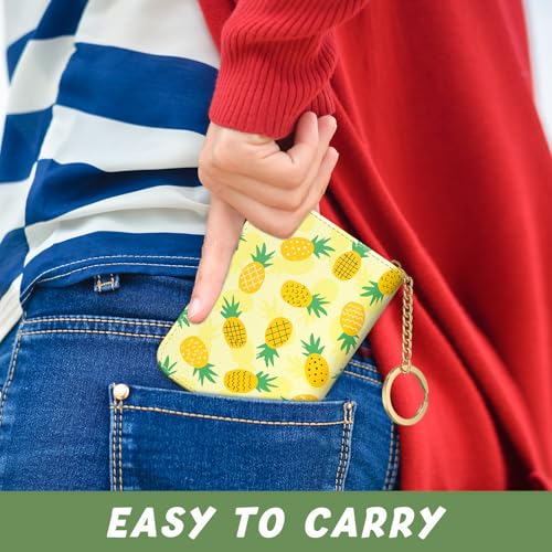 Image of Aiawoxc Credit Card Holder, Small RFID Wallet Slim Leather Card Organizer Case with Zipper and Keychain, Pineapples