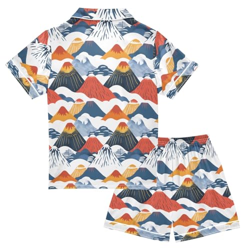 ALAZA Mountain Japanese Pajamas Satin Pajama Set Short Sleeve Button Down Sleepwear2