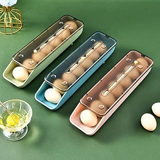 Egg Storage For Kitchen, Egg Dispenser Holder with Clear Lids Plastic Egg Storage Box for 7 Eggs, Auto Rolling Egg Fresh Organizer Tray for Cabinet Fridge Cupboard (3pcs)