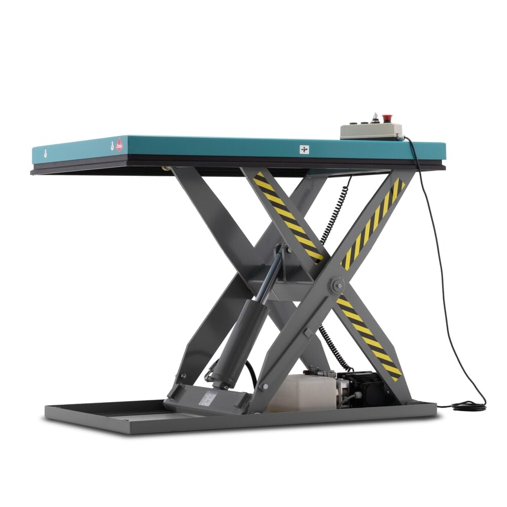 Ameise Elektro-Scheren-Hubtisch SLT mit Einfach-Schere | 1.000 kg Tragkraft | 190-1.010 mm Hubbereich | stufenlose hydraulische Höhenverstellung mit Bedienteil | 1.300 x 800 mm Plattform| Blau/Grau