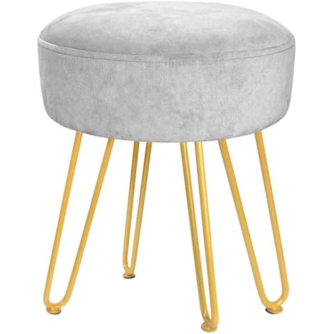 Romwish Modern Velvet Chair,Metal Legs Round Ottoman Foot Stool for Living Room,Makeup Room Entryway,Single-Room Apartments, University Dormitories,Home Decoration Cover