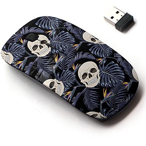 CJCBROES 2.4G Wireless Mouse with Cute Pattern Design for All Laptops and Desktops with Nano Receiver - Gothic Skulls Flowers