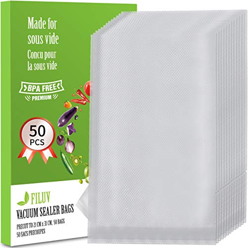FILUV Vacuum Sealer Bags for FoodSaver Seal a Meal Weston 11x16in Commercial Grade BPA Free Heavy Duty Food Storage Bags Great for vac storage Meal Prep or Sous Vide Pre-Cut Design 50PCS11x65