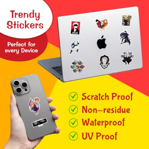 Image of CodersParadise 56-Pack Juju Anime Aesthetic Stickers - Premium Waterproof Vinyl Self-Adhesive Manga Decals for Laptop, Journal, Bike Helmet, Diary, Mobile Case & Accessories - Residue-Free Sticker Set