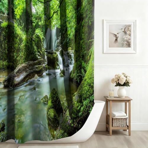 Rideau de douche cascade de forêt avec décor tropical sauvage 180x200cm