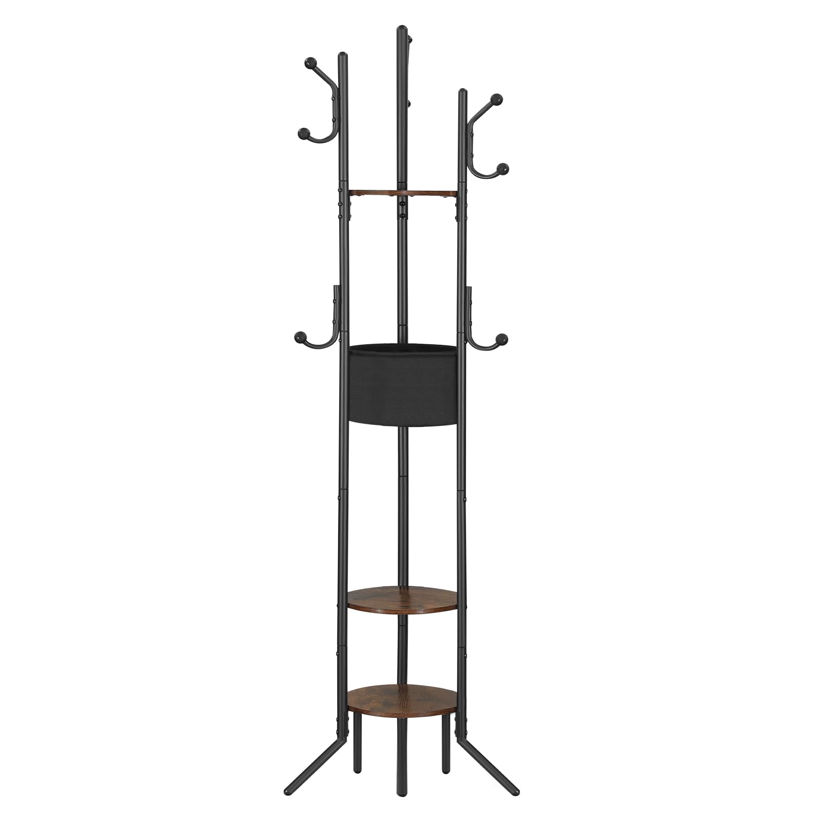 HOOBRO Appendiabiti da Ingresso con Ripiani, Attaccapanni Terra Indipendente con Tasca Tessuto, 6 Gambe Stabili 9 Ganci, Portabiti con Ripiani Abiti, Borse Cappelli, Marrone Vintage e Nero EBF45YM01