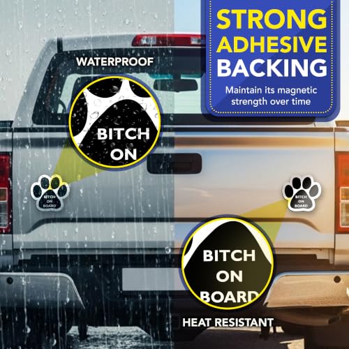Image of Bitch on Board Pawprint Car Magnet 5 Inch 2 Pack, Dog Lover Gift