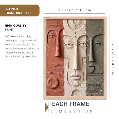 Image of kotart Relief Face Wall Art - Modern Abstract Portrait Sculpture,| Aesthetic Paintings With Frame For Living Room Bed Room Hotel Wall Decor Digital Reprint (13x17 inch)