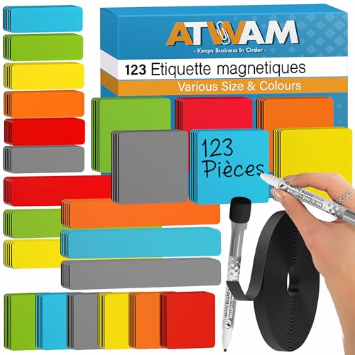 ATWAM - 123 Étiquettes Magnétiques Effaçables & Inscriptibles - Scrum - Lot de aimants et Accessoires inscriptibles pour Tableau Blanc, Tableau magnétique,...